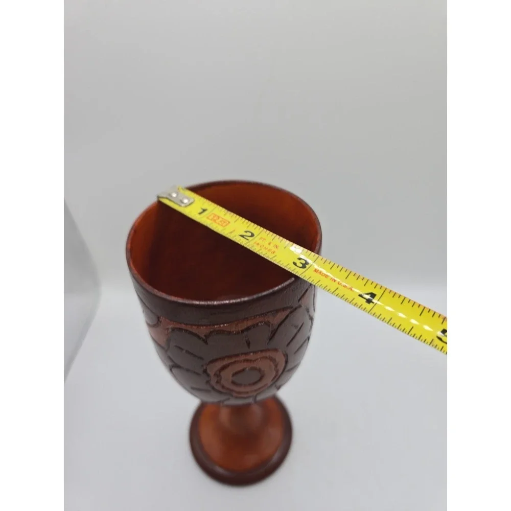 Decorative Hand Carved Design Unique Wooden Wood Wine Drink Cup Goblet 7 1/2